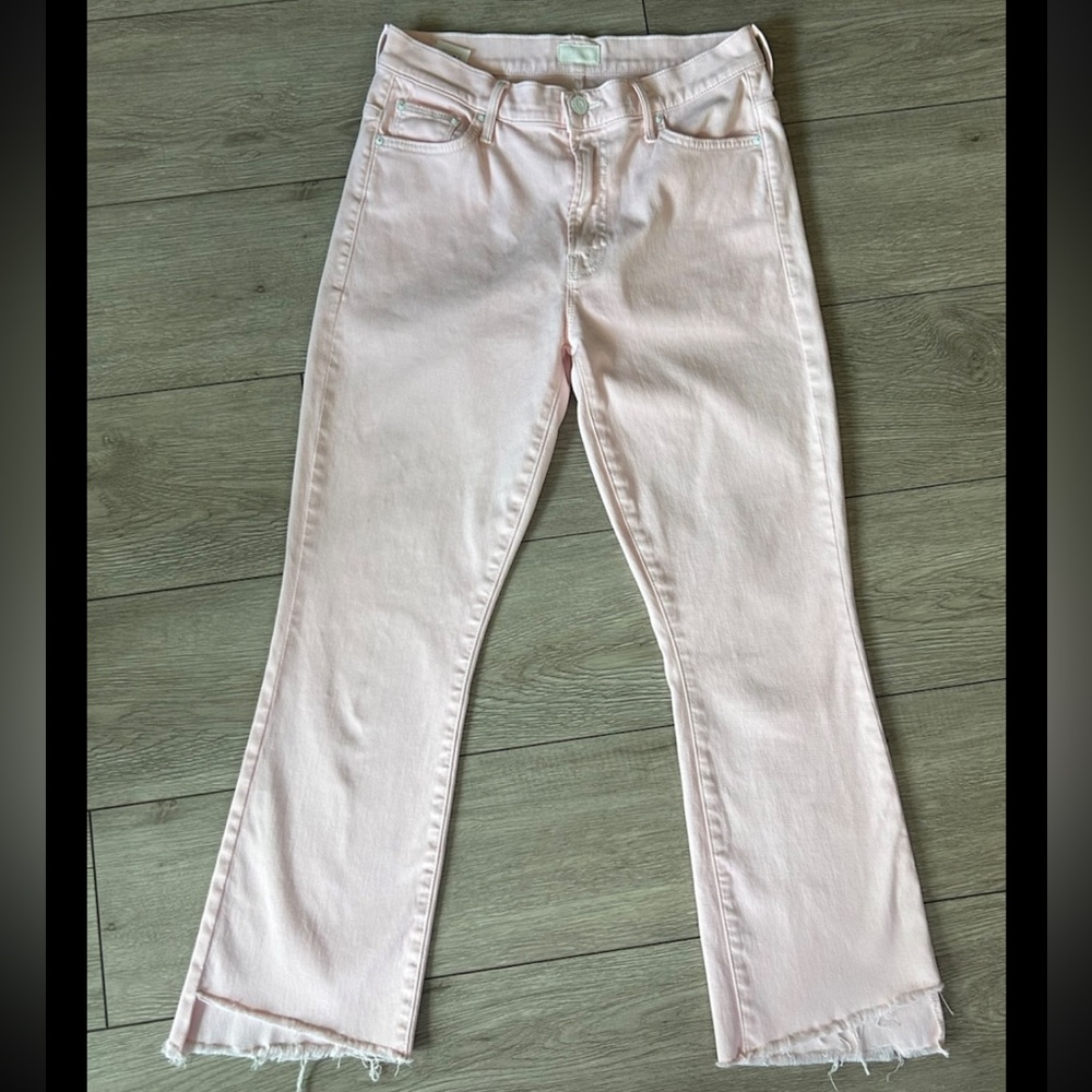 MOTHER Insider crop step fray Flare Jeans in Light Pink Size 28